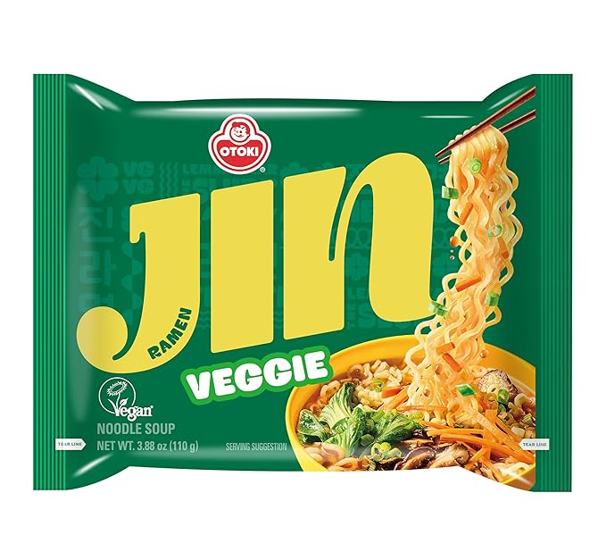 OTOKI Jin Ramen Veggie Korean Vegan Instant Ramen, Plant-Based Vegetable Broth, Savory & Umami Flavor, Ready in 4 Minutes, 4.23 oz (Pack of 4)