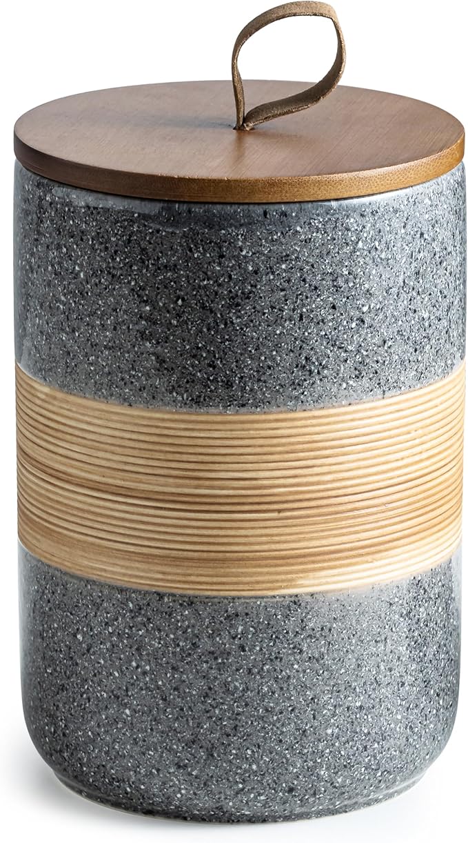 Miamolo Large Storage Containers with Lids, Ceramic Coffee Container Kitchen Food Storage Cookie Jars with Airtight Lid for Spice Sugar Tea Bag, Stackable Decorative Jars for Counter, Grey & 61 fl.oz