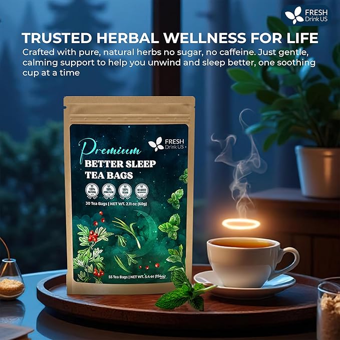 FreshDrinkUS, Premium 75 Tea Bags Better Sleep Herbal Tea | Caffeine-Free Loose Leaf Blend with Spearmint Leaves, Lemongrass Leaves, and Hawthorn Berry – Naturally Refreshing and Aromatic.