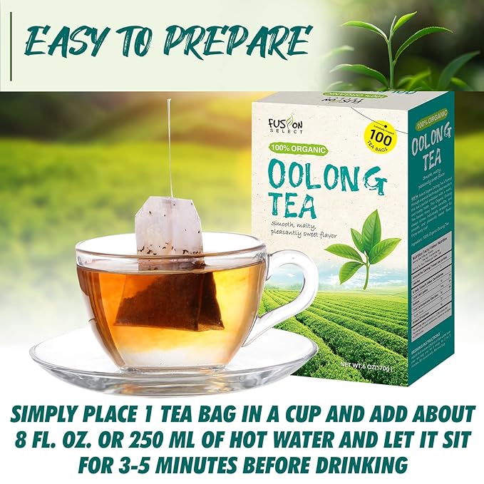 Fusion Select 200 Counts Organic Oolong Tea - Smooth, Mildly Sweet Flavor - Relaxing & Calming Fresh Herbal Drink - Instant Blend, Just Steep In Hot Water - Individually Packaged Tea Bags