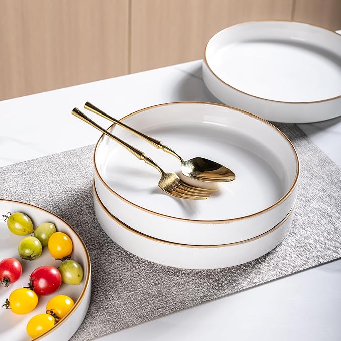 GBhome 9'' Large Ceramic Pasta Bowls, 32oz Stoneware Pasta Serving Bowls Set of 4 for Kitchen, Wide Bowls for Fruit,Pasta,Salad,Oatmeal,Meal, Microwave Safe, Pearl White