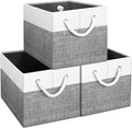 Fab totes Storage Bins [9-Pack], Foldable Storage Baskets for Organizing Toys, Books, Shelves, Closet, Large Storage Box with Rope Handles, Sturdy Organizer Bins, White & Black