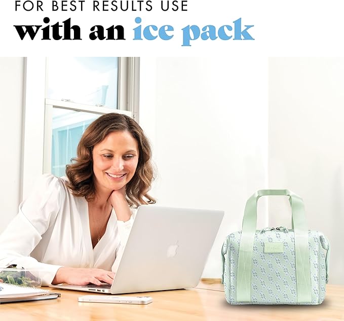 Fit & Fresh Remi Lunch Bag for Women Work – Neoprene Lunch Tote with Containers & Ice Pack, Reusable Meal Prep Lunch Box, Large Capacity, Machine Washable, Sage Flower