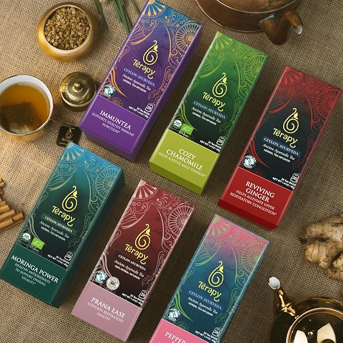 TERAPY Moringa Tea Bags Organic Herbal Drink, Ayurvedic Ceylon Blend with Green Tea, Cinnamon, Lemongrass & Licorice, Supports Metabolism, Enhances Stamina, Antioxidants, Vegan, Gluten-Free – 20 Bags