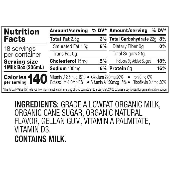 Horizon Organic Shelf Stable 1% Lowfat Vanilla Milk Boxes, Pack of 18 - 8g Protein per Serving