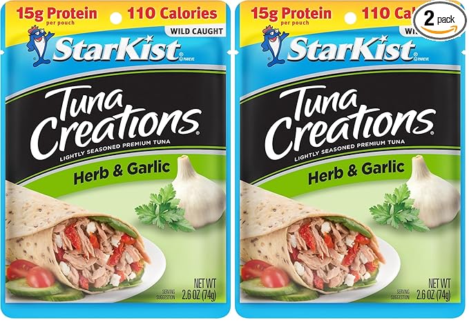 StarKist Tuna Creations Herb and Garlic Pouch (2.6 oz - 2 Pack) Wild Caught, High Protein Shelf Stable Seafood, No Draining, Ready to Eat for Salads and Sandwiches