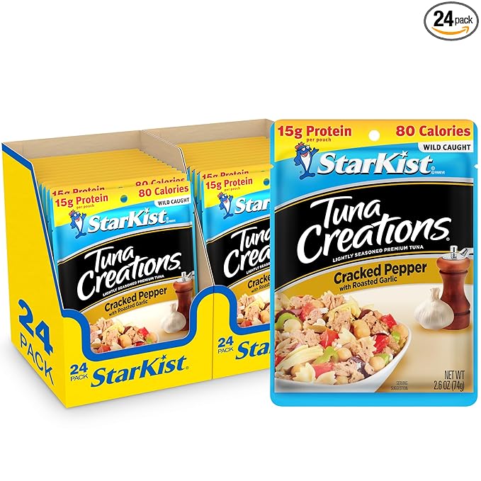 StarKist Tuna Creations Cracked Pepper with Roasted Garlic Pouch (2.6 oz-24 Pack) Wild Caught, High Protein Seafood, Soy & Gluten Free, No Draining, Ready to Eat for Salads & Sandwiches