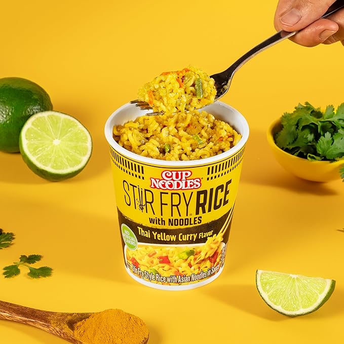 Nissin Cup Noodles Stir Fry Rice with Noodles, Thai Yellow Curry, 2.61 Ounce (Pack of 6)
