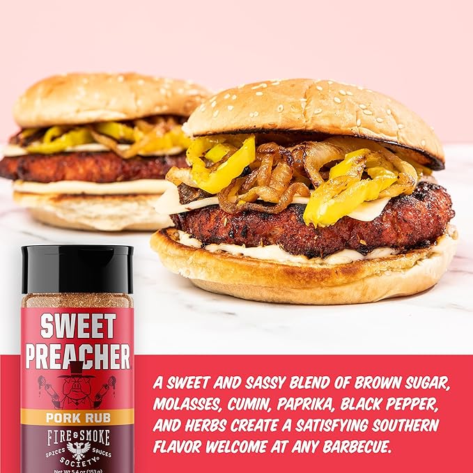 Fire & Smoke Society Sweet Preacher BBQ Rub | Pork Seasoning for Smoking and Grilling Meat, Pulled Pork Ribs Chops | Poultry, Chicken, Beef | M 5.4 oz