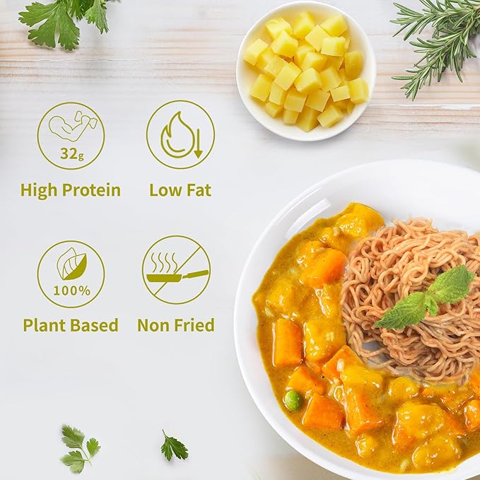 VOLO VERO High Protein (32g) Instant Ramen Noodles “Spicy” Curry Flavor Soup, 8 Pack, Vegan, Plant-Based, Low Fat, Non-Fried, Dairy-Free, Egg-Free, Non-GMO, Tasty Healthy Meal