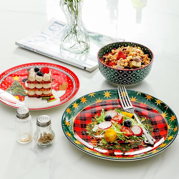 glowworm Dinner Plate Set of 6, 10.5 Inch Ceramic Dinner Plates, Salad Serving Plate for Kitchen, Restaurant, Perfect for Mom Gift, Microwave, Oven & Dishwasher Safe, Red