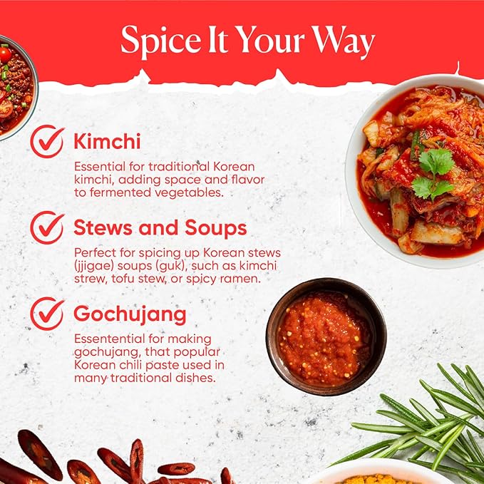 Byait Gochugaru Korean Chili Powder 16 Oz (1 LB), Medium Hot, 100% Pure Red Chili Pepper Flakes for Authentic Korean Cooking, Kimchi, and Spicy Seasoning