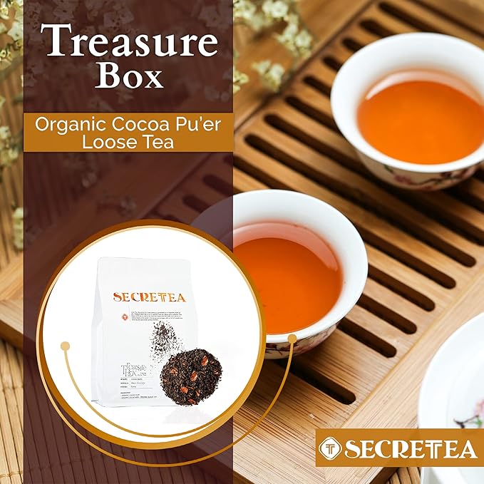 Organic Cocoa Pu-erh Loose Tea I POWERFUL Detox Immune I Heart & Digestion Support, 12 OZ Bulk Pack |By T SECRETEA, Treasure Box