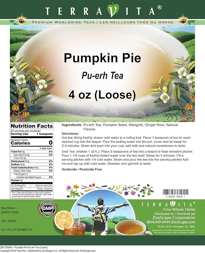 Pumpkin Pie Pu-erh Tea (Loose) (4 oz, ZIN: 535045)