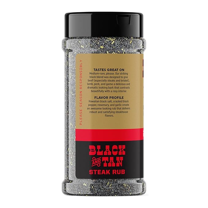 Fire & Smoke Society Black & Tan Steak Seasoning | XL 13.6 oz | Steak Rub for Smoking and Grilling Meat | Steaks, Brisket, Burgers Dry BBQ Rubs and Spices