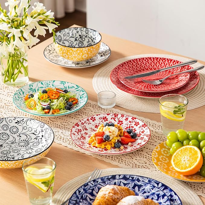 vancasso Ceramic Dinner Plates Set of 6, Large Vintage Plates 10.25 Inch Set of 6 for Kitchen, Porcelain Colorful Plates for Kitchen, Microwave Oven Dishwasher Safe, Vintage Gift, Muted