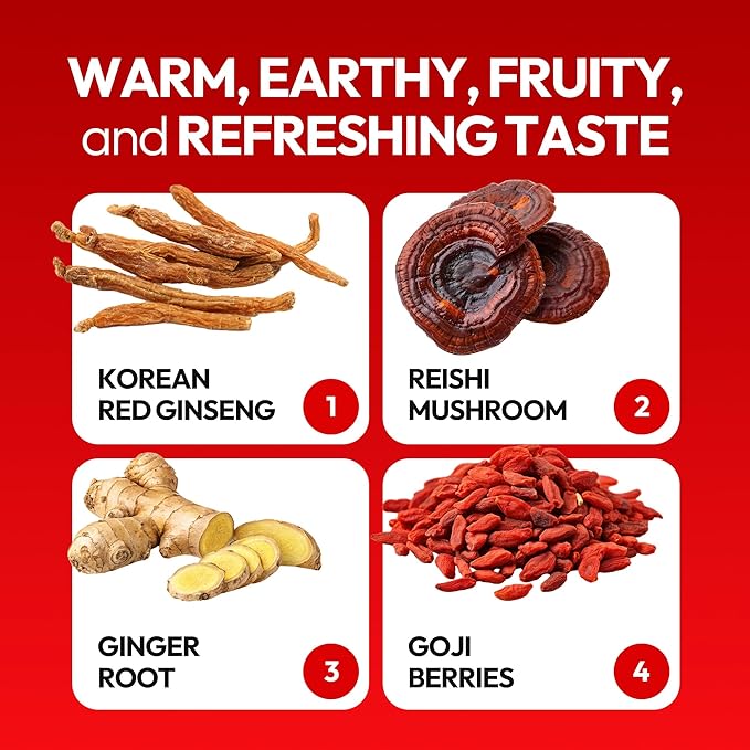 JUNG KWAN JANG US HongSamWon Plus - Korean Red Ginseng Tea, Pre and Post Workout Herbal Energy Drink with Jujube & Reishi Mushroom - Caffeine Free, Gluten Free, Non-GMO (30 Pouches, 1.69 fl oz)