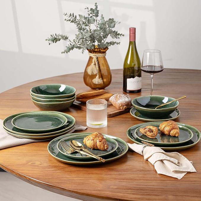 AmorArc Ceramic Dinner Plates Set of 6, 10.5 Inch Handmade Reactive Glaze Stoneware Plates, Rustic Shape Dinnerware Dish Set for Kitchen, Microwave & Dishwasher Safe, Scratch Resistant