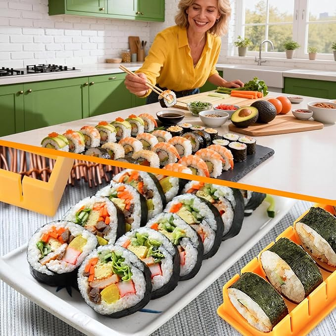 4Pcs Sushi Maker Sushi DIY Mold Set Round Sushi Maker Mold Simple Sushi Making Kit Sushi Tool Kitchen Accessories for Beginners Roller Mold Sushi Cutter