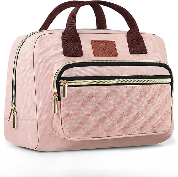 Genteen Lunch Box for Women Girls Teens,Insulated Adult Lunch Boxes for Women,Reusable Cute Lunch Bags for Work,High Capacity Tote Lunchbox Cooler for Office Travel Picnic School-Pink