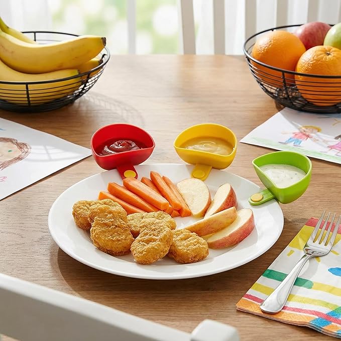 8-piece Dip Clip for Bowls Plates | French fries and dipping sauce service set | For ketchup, spices, salt, sugar, salad dressing, spices | Colorful sandwich dipping sauce bowls for portion control