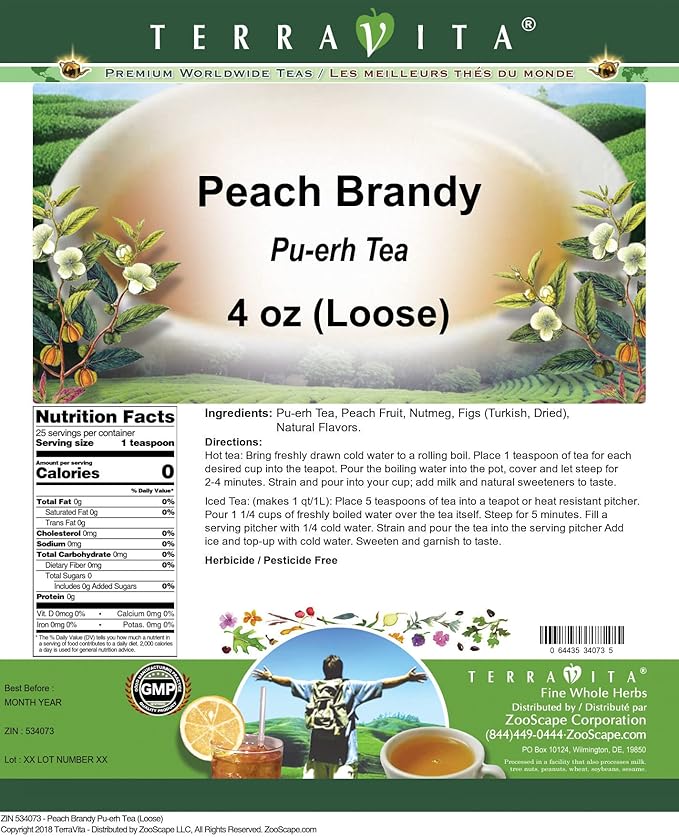 Peach Brandy Pu-erh Tea (Loose) (4 oz, ZIN: 534073)