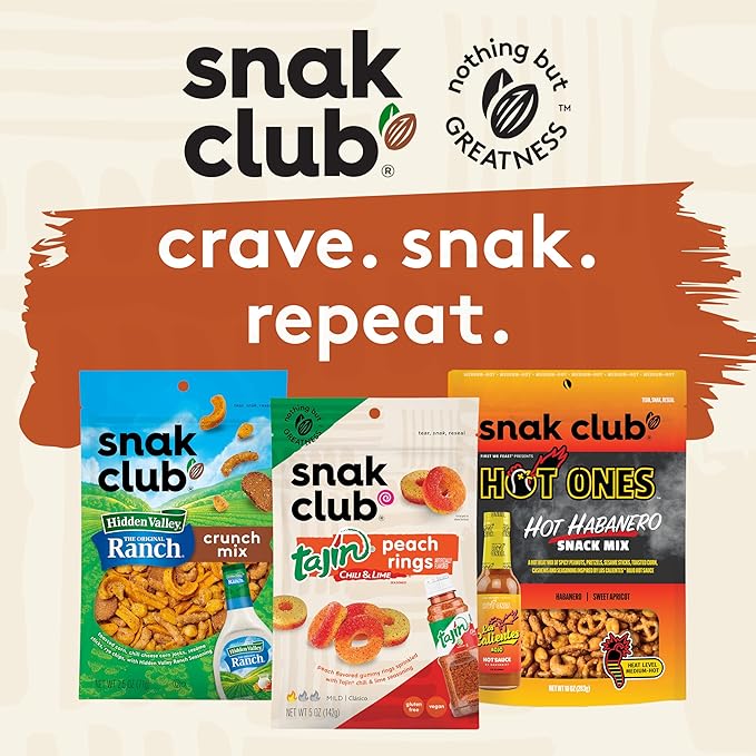 Snak Club Cajun Style Snack Mix with Hot and Spicy Peanuts, Butter Toffee Peanuts, Toasted Corn, Cajun and Honey Sesame Sticks, and Almonds, Kosher Trail Mix Snacks, 15 oz Resealable Bag