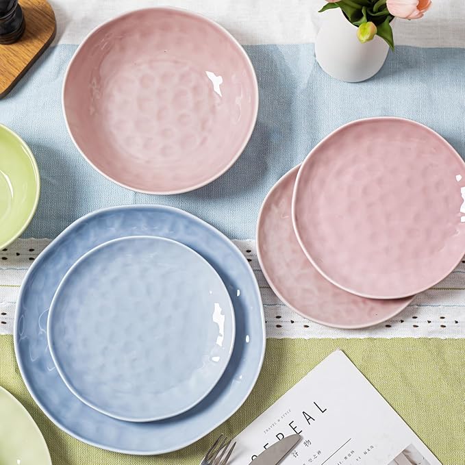 HOMBENE Dinner Plates 10.5 Inch Mint Glow Green Set of 6, Sun-glitter Style, Noodle Fruit, Dinner, Salad Plates for Serving Snacks Kitchen Dinnerware Sets
