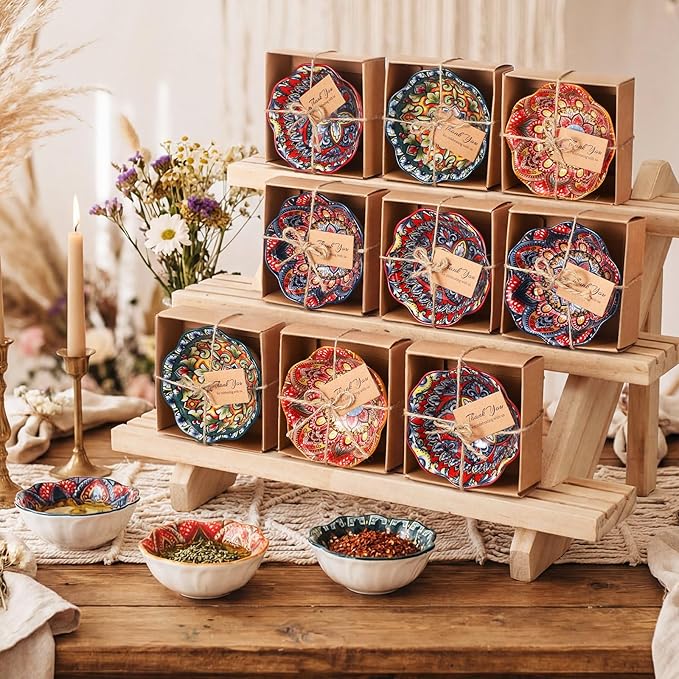 12 Pcs Wedding Favors for Guests 3.3 Inches Small Ceramic Bowl Dipping Bowl Mexican Pottery Boho Dishes Wedding Souvenirs for Bridal Pooja Baby Shower Birthday Guest Return Gift (Floral)