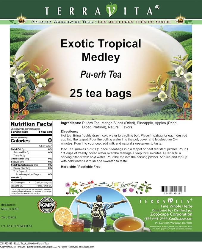 Exotic Tropical Medley Pu-erh Tea (25 tea bags, ZIN: 533422)