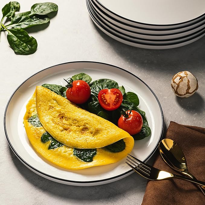 Gibson Home Oslo 8-Piece Porcelain Chip and Scratch Resistant Dinner Plate Set – White with Black Rim, Microwave & Dishwasher Safe