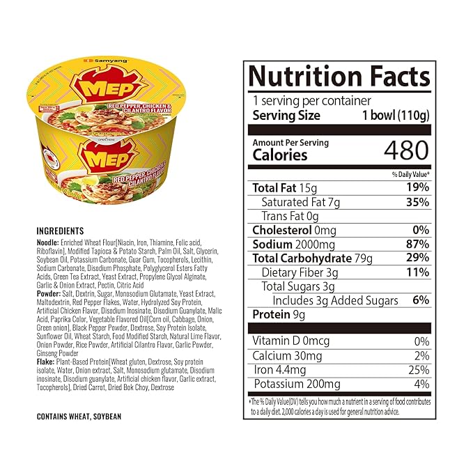 Samyang MEP Chicken Cilantro Ramen, Spicy Korean Instant Bowl Noodle Soup, Savory Bone Broth Ramyeon, Lime Freshness, 3.88 oz (Pack of 6 Bowls)
