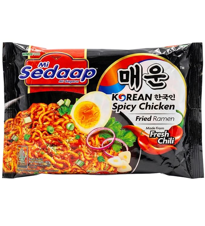 Mi Sedaap Korean Spicy Chicken Instant Fried Ramen Noodles (Pack of 40) – Made with Fresh Chili