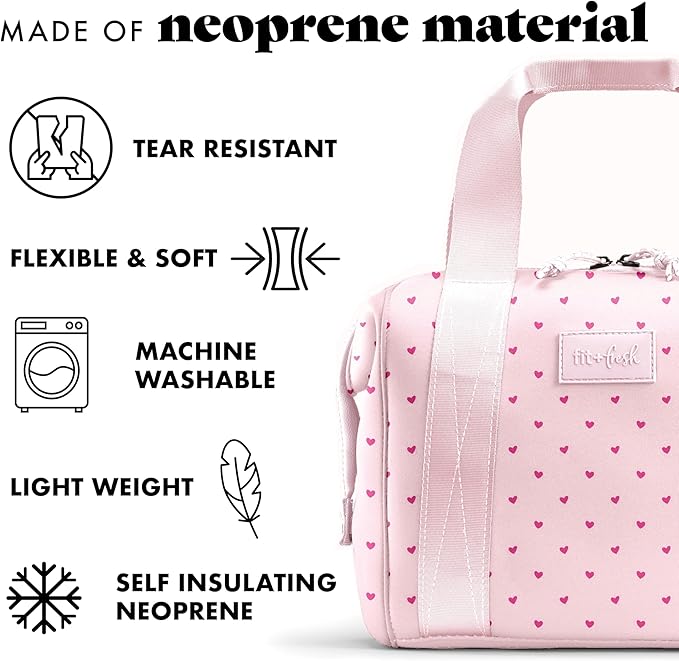 Fit & Fresh Remi Lunch Bag for Women Work – Neoprene Lunch Tote with Containers & Ice Pack, Reusable Meal Prep Lunch Box, Large Capacity, Machine Washable, Tiny Hearts