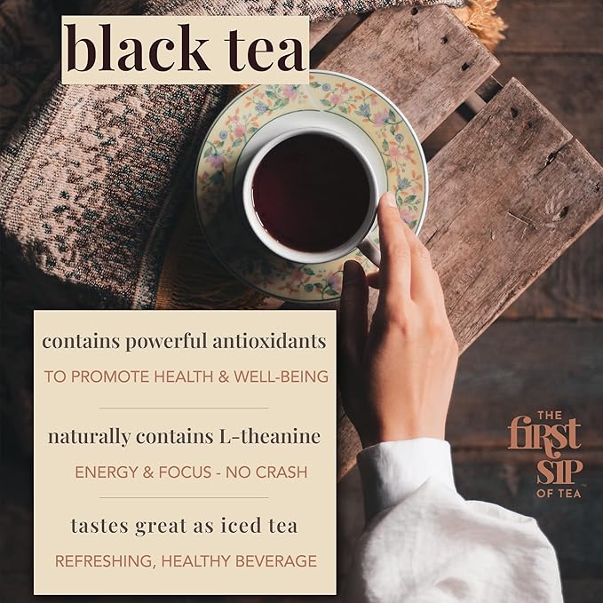 Earl Grey Tea Bags, Pure Bergamot Oil, Caffeinated Black Tea w/Subtle Citrus, Natural - 16 Cups | The Spice Hut, First Sip