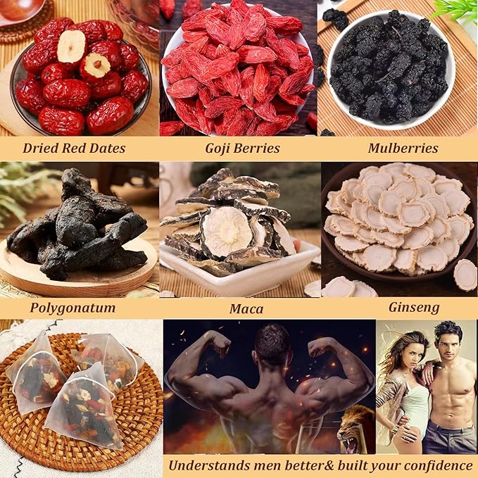 Ginseng Five Treasure Tea, Kidney Tea Formula Ginseng Six Treasure Red Date Natural Detox, Organic Chinese Herbal Kidney Cleanse for Men & Women (3 Bags 75 Pcs)