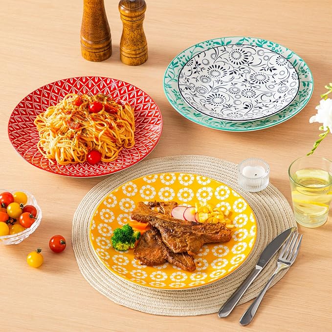 vancasso Ceramic Dinner Plates Set of 6, Large Vintage Plates 10.25 Inch Set of 6 for Kitchen, Porcelain Colorful Plates for Kitchen, Microwave Oven Dishwasher Safe, Vintage Gift, Muted