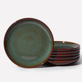 Pokini Stoneware Dessert Pates 8 Inch, Microwave Safe Plates, Reactive Glaze Small Dinner Plate, Scratch Resistant and Dishwasher Safe, Brown Green