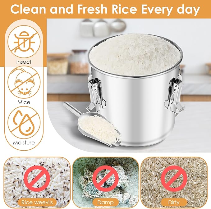 304 Stainless Steel Food Containers with Lids,21L/40LBS Airtight Food Storage Containers with Lock Clips for Flour Rice Sugar Coffee Bean,Stainless Steel Food Storage Containers for Kitchen