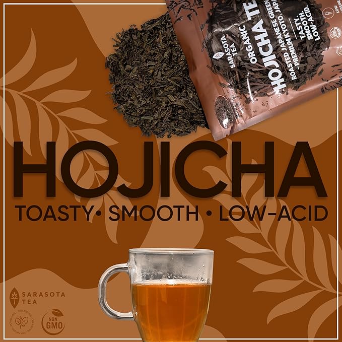 Organic Hojicha Green Tea Loose Leaf | Japanese Roasted Green Tea | Naturally Low Caffeine | Smooth Toasted Nutty Flavor | 4.4 oz Bulk Bag | Antioxidant Rich | Hot or Iced | Non-GMO