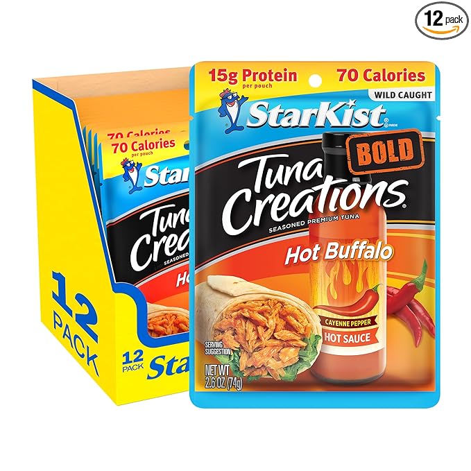 StarKist Tuna Creations BOLD Hot Buffalo Pouch (2.6 oz - 12 Pack) Wild Caught, High Protein Shelf Stable Seafood, Gluten Free, No Draining, Ready to Eat for Salads and Sandwiches