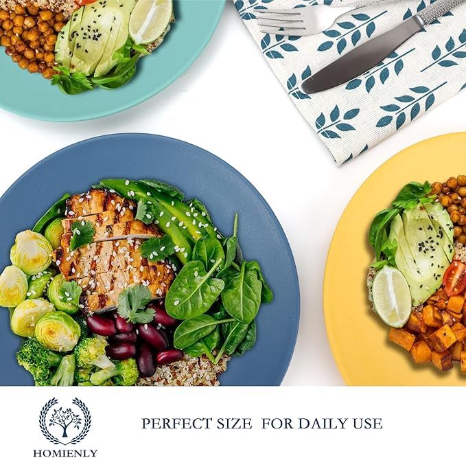 Homienly Wheat Straw Plates Unbreakable Flat Salad Plates Set of 8 Reusable Dinner Plate for Kitchen, Camping, RV, Microwave and Dishwasher Safe Plate Heavy Duty Paper Plates Alternative (Multi, 9in)