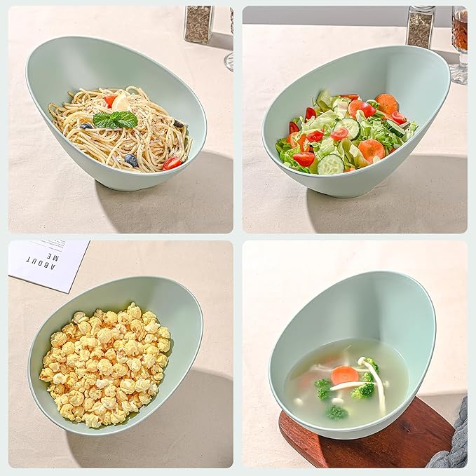 LOVYANXUE Bamboo Fiber Salad Bowls, 4 Packs Serving Bowls Blue Green, Compostable 33 Ounce Elegant Angled Bowls for Salad, Pasta, Soup, Prep, Ideal for Home and Restaurant