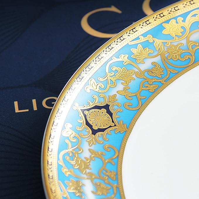 Bone China Dinnerware Set for 4, 8 Piece Tableware for Dining,Ornate Retro Pattern Plates for Fine Dining, Wedding Reception, Anniversary and Restaurant Use