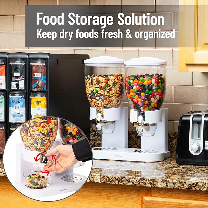 Mind Reader Double Dry Food Dispenser, 2 x 3.5L Countertop Containers for Cereal, Granola, Candy, Rice, and Coffee Beans