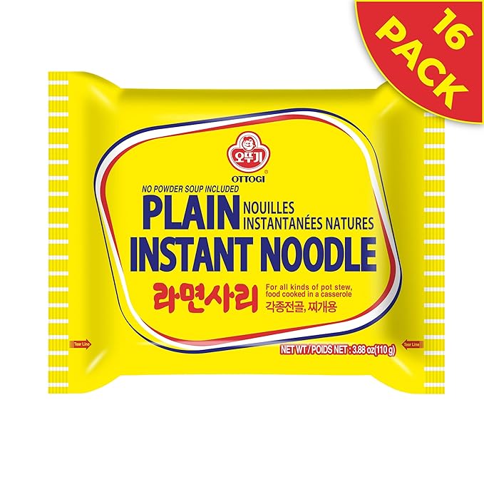 OTTOGI PLAIN INSTANT NOODLE, For all kinds of pot stew, food cooked in a casserole, For Hot Pot, Shabu Shabu, and stews (110g) - 16 Pack