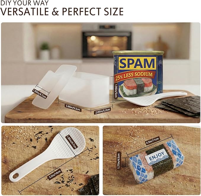 2PCS Musubi Press Mold, Spam Musubi Mold Kit - BPA-Free Non-Stick Spam Musubi Mold, Includes 5 Packaging Bags & Stickers for Hawaiian Sushi, Kimbap & Rice Press Mold