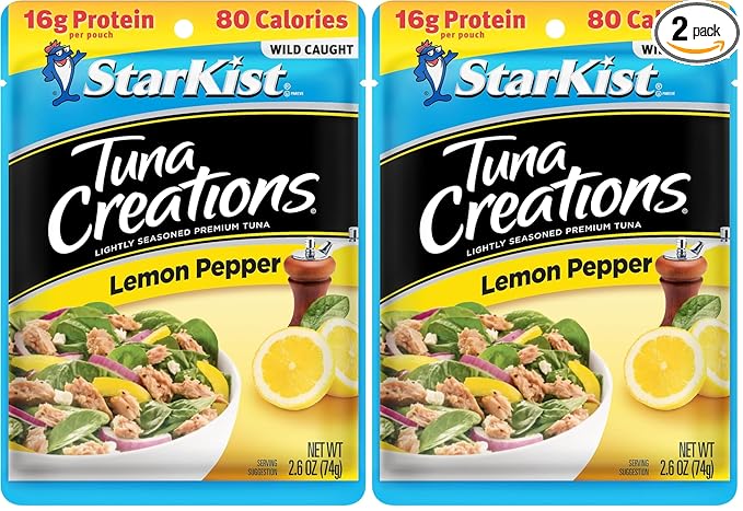 StarKist Tuna Creations Lemon Pepper Pouch (2.6 oz - 2 Pack) Wild Caught, High Protein Shelf Stable Seafood, Gluten Free, Soy Free, No Draining, Ready to Eat for Salads and Sandwiches