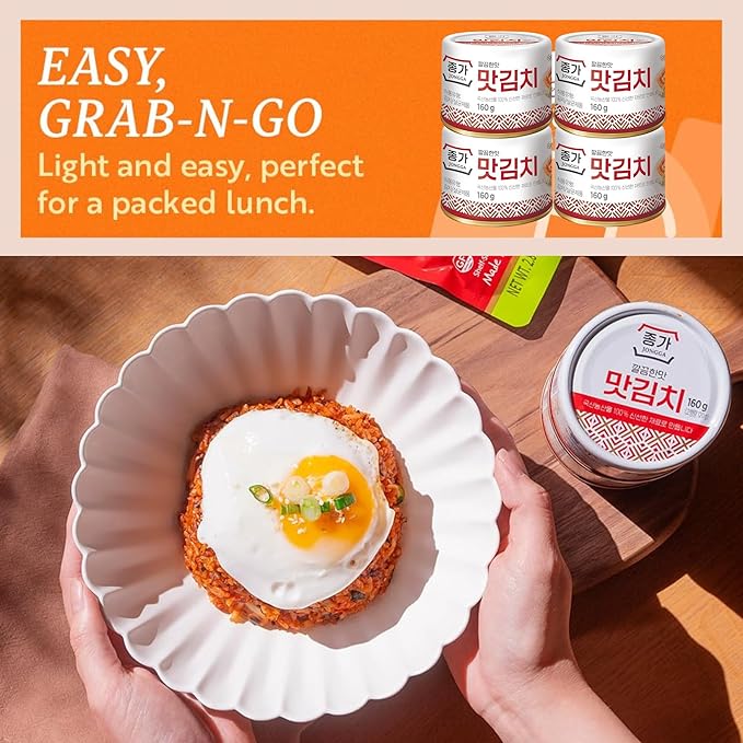 Spicy Premium Cabbage Kimchi Napa [Pack of 4 (Can)] - [Original] - Fermented Kimchi | Long Shelf Life | Spicy Korean Pickled Cabbage | Perfect for Ramen, Rice & Stir-Fries - JONGGA