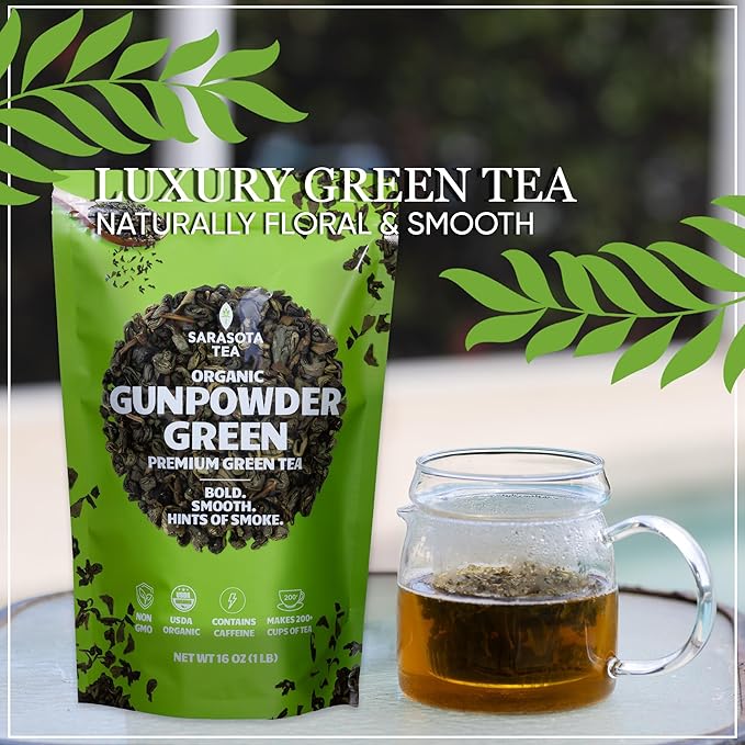 Organic Gunpowder Green Tea Loose Leaf, 1 lb Bulk Bag, USDA Organic Chinese Green Tea, Bold Earthy Flavor, Non-GMO